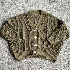 Babaa Olive Green Chunky Knit Button-Front Cardigan